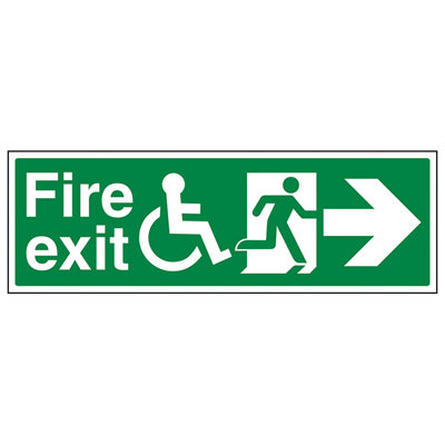 V Safety Wheel Chair Fire Exit With Text Arrow Right SignAdhesive Vinyl300X100mm (X3) from B&Q