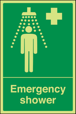 V Safety Emergency Shower Safe Condition SignGlow In The Dark200X300mm (X3) from B&Q