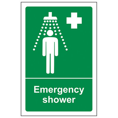 V Safety Emergency Shower Safe Condition SignAdhesive Vinyl200X300mm (X3) from B&Q