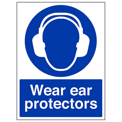 V Safety Wear Ear Protectors Mandatory Ppe SignAdhesive Vinyl150X200mm (X3) from B&Q