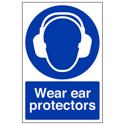 V Safety Wear Ear Protectors Mandatory Ppe SignAdhesive Vinyl200X300mm (X3) from B&Q