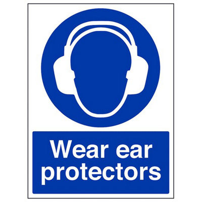V Safety Wear Ear Protectors Mandatory Ppe SignAdhesive Vinyl300X400mm (X3) from B&Q