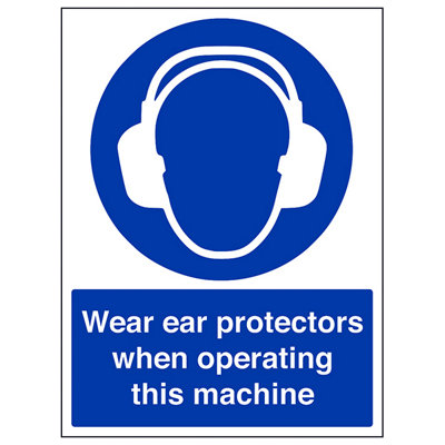 V Safety Wear Ear Protectors When Operating Machine Ppe SignAdhesive Vinyl200X300mm (X3) from B&Q