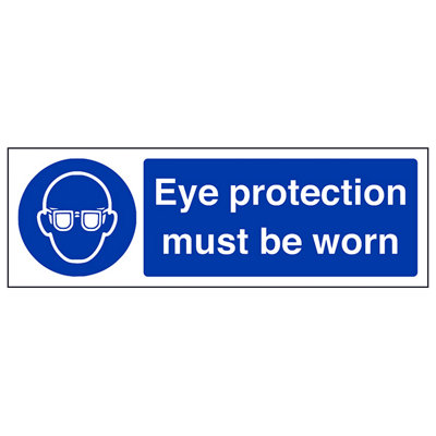 V Safety Eye Protection Must Be Worn Ppe Safety SignAdhesive Vinyl450X150mm (X3) from B&Q