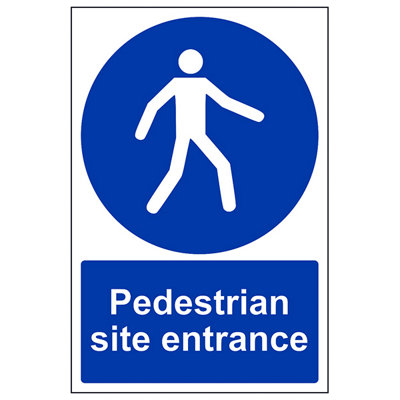 V Safety Pedestrian Site Entrance Public Safety SignAdhesive Vinyl200X300mm (X3) from B&Q