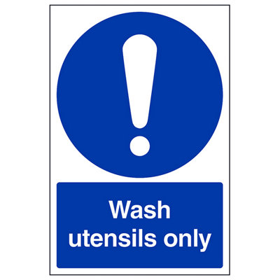 V Safety Wash Utensils Only Catering Hygiene SignAdhesive Vinyl200X300mm (X3) from B&Q