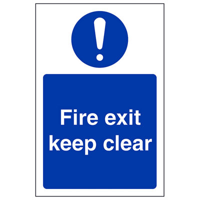 V Safety Fire Exit Keep Clear Mandatory Safety SignAdhesive Vinyl100X150mm (X3) from B&Q