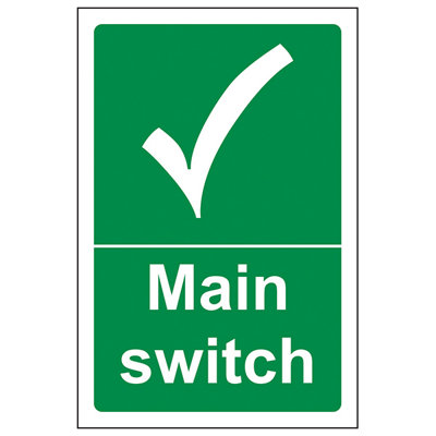 V Safety Main Switch Condition Safety SignAdhesive Vinyl200X300mm (X3) from B&Q