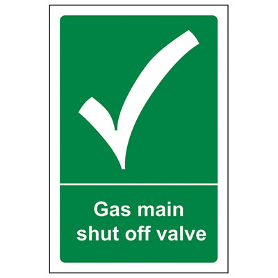 V Safety Gas Mains Shut Off Valve Safety Condition SignRigid Plastic200X300mm (X3) from B&Q