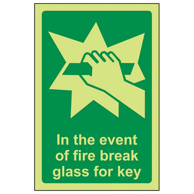 V Safety In The Event Of Fire Break Glass For Key SignGlow In The Dark100X150mm (X3) from B&Q