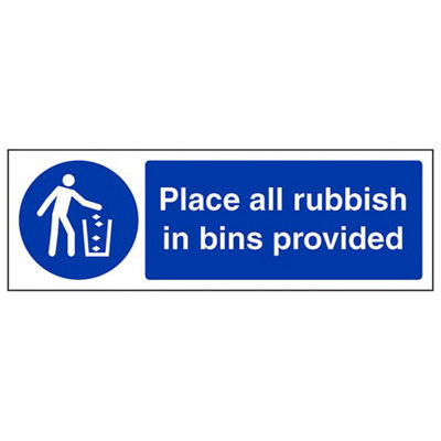 B&Q -  Place All Rubbish In Bins Provided Wastage SignRigid Plastic300X100mm (X3)