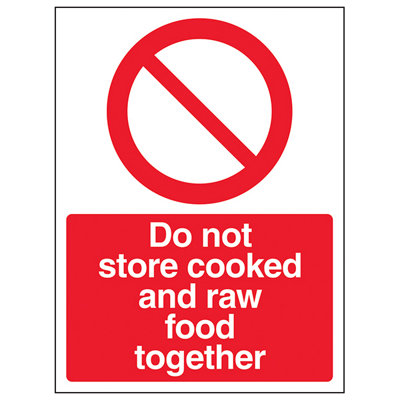V Safety Do Not Store Cooked And Raw Food Together Catering SignAdhesive Vinyl150X200mm (X3) from B&Q