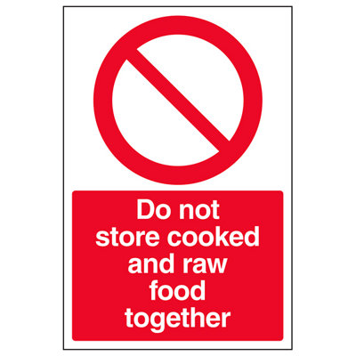 V Safety Do Not Store Cooked And Raw Food Together Catering SignAdhesive Vinyl200X300mm (X3) from B&Q