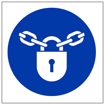 V Safety Padlock And Chain Logo Safety SignAdhesive Vinyl100X100mm (X3) from B&Q