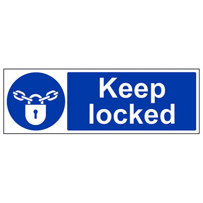 V Safety Keep Locked Mandatory General Safety SignAdhesive Vinyl450X150mm (X3) from B&Q