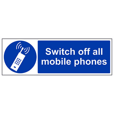 V Safety Switch Off All Mobile Phones Notice SignRigid Plastic450X150mm (X3) from B&Q
