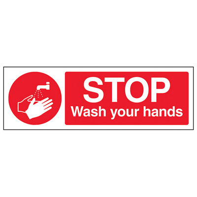 V Safety StopWash Your Hands Catering Kitchen SignAdhesive Vinyl300X100mm (X3) from B&Q