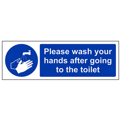 V Safety Please Wash Your Hands After Going To Toilet SignAdhesive Vinyl600X200mm (X3) from B&Q
