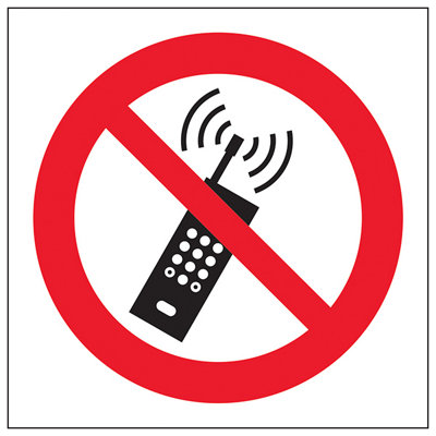 V Safety No Mobile Phones Logo Prohibited SignAdhesive Vinyl100X100mm (X3) from B&Q
