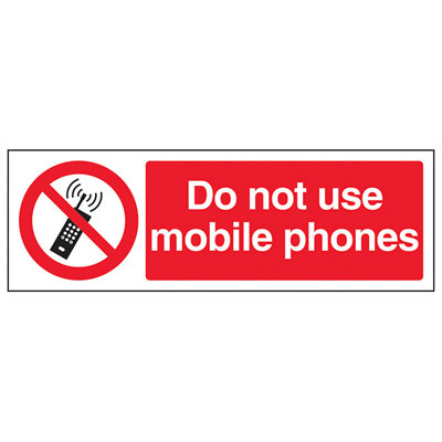 V Safety Do Not Use Mobile Phone Prohibited SignAdhesive Vinyl450X150mm (X3) from B&Q