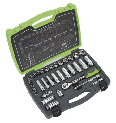 B&Q Sealey Socket Set 34 Pieces 3/8" Square Drive 6 Point Walldrive Metric Ak7960