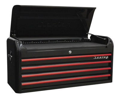 Sealey Topchest 4 Drawer Wide Retro StyleBlack With Red Anodised Drawer Pulls Ap41104Br from B&Q