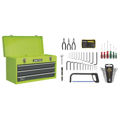 Sealey 3 Drawers Portable Tool Chest Hi-Vis 93 Pieces & Tool Kit Ap9243Bbhvcom from B&Q