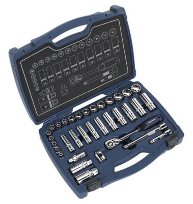 B&Q Sealey Socket Set 34 Pieces 3/8" Square Drive 6 Point Walldrive Metric Ak8991