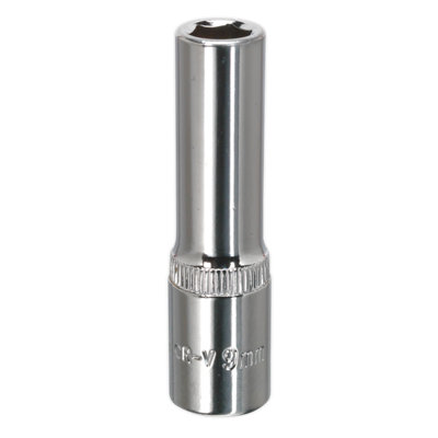 Sealey 9Mm 3/8" Square Deep Walldrive Socket Fully Polished Finish Tool Sp3809d