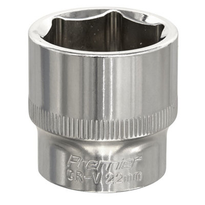 Sealey Sp3822 Premier Fully Polished Socket 3/8"Sq Drive 22Mm