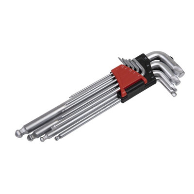 B&Q Sealey Metric Lock-On Ball End Hex Key Set With Satin Chrome Finish 9Pc Ak7180