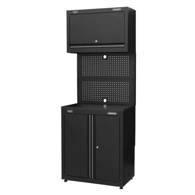B&Q Sealey Rapid-Fit 2 Door Cabinet & Wall Cupboard Apms2hfp Black