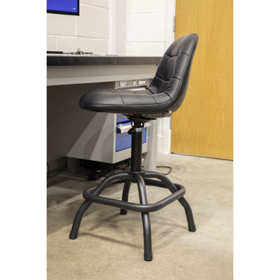 Sealey Workshop Stool Pneumatic With Adjustable Height Swivel Seat & Back Rest Scr01B from B&Q