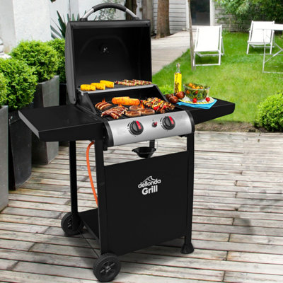 Dellonda 2 Burner Gas Bbq Grill With Piezo IgnitionBuilt-In ThermometerBlack/stainless Steel from B&Q