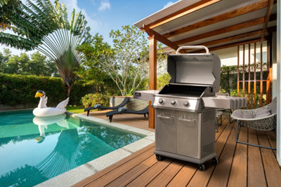 Dellonda 3 Burner Deluxe Gas Bbq Grill With Piezo IgnitionStainless Steel