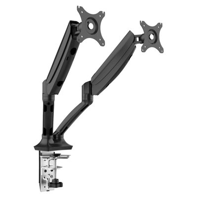 B&Q -  Adjustable & Rotating Double Monitor Arms9Kg Load Capacity10-27" ScreensBlackDh25