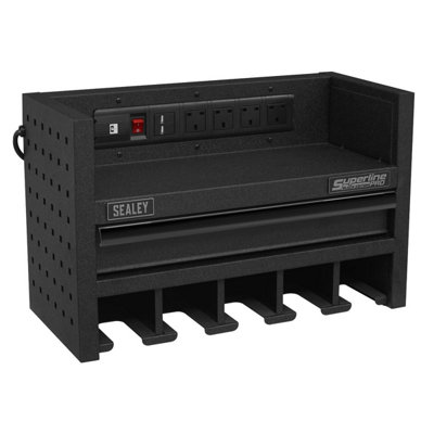 Sealey Power Tool Storage Rack 560mm With Drawer & Power Strip Ap22Srbe from B&Q
