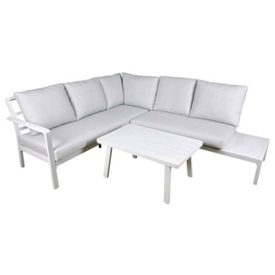 B&Q -  Kyoto White 3 Piece Outdoor Garden Corner Sofa & Coffee Table Set White