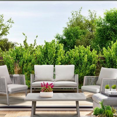 B&Q Dellonda Fusion Aluminium 4 Piece Outdoor Sofa, Chairs & Table Set, Light/Grey