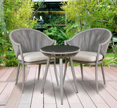 Dellonda Echo 3 Piece Aluminium Outdoor Balcony Chair & Table Set Glass Top Grey from B&Q