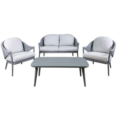 B&Q Dellonda Echo 4 Piece Aluminium Outdoor Garden Sofa Arm Chair & Table Set, Grey