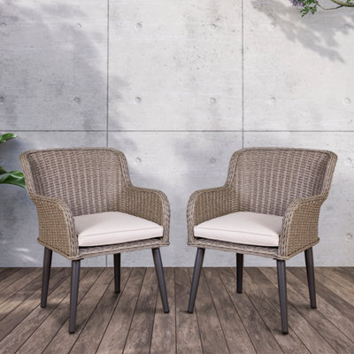 Dellonda Buxton Rattan Wicker Outdoor Dining Armchair & CushionsSet Of 2Grey from B&Q