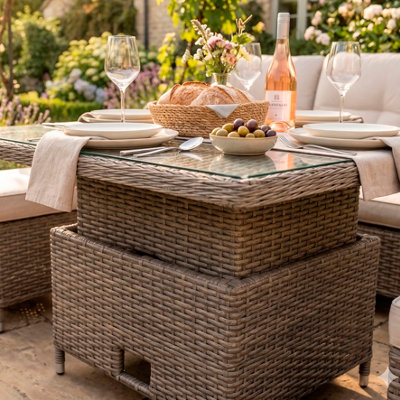B&Q Brown Dellonda Chester Rattan Height Adjustable Garden Dining Table, 90X90cm,