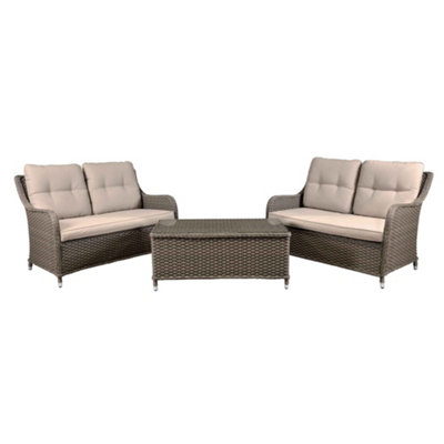 B&Q Dellonda Chester 3 Piece Garden Rattan Lounge Set 2X Double Seater Sofas, Brown