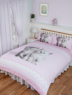 Rachael Hale Single Bed Misty & Mac Duvet Cover Set Polka Dot Pink Cat Kittens from B&Q