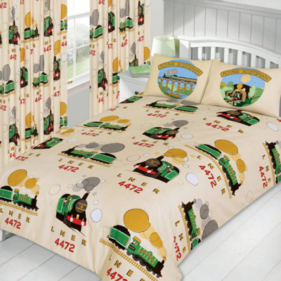 Double Bed Little Flying Scotsman Duvet Cover SetTrains Lner 4472 Cream Red Green from B&Q