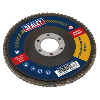 Sealey Flap Disc Aluminium Oxide Size 100Mm 16Mm Bore - 80 Grit Fd10080e