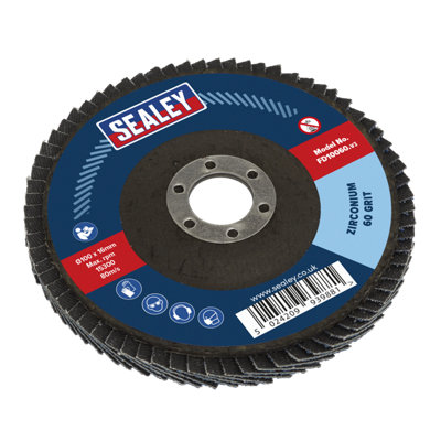 Sealey Flap Disc Zirconium 100Mm 16Mm Bore 60 Grit Abrasive Flaps Fd10060