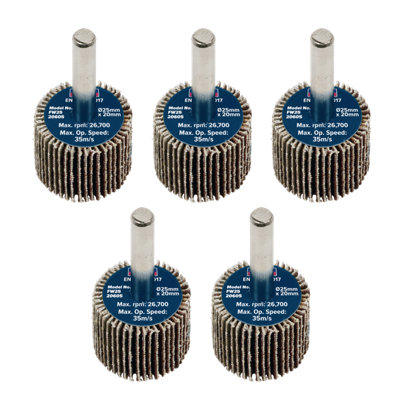 B&Q -  Flap Wheel 25mm X 20mm 6mm Shaft 60 Grit 5 Pieces 26700 Rpm Fw2520605