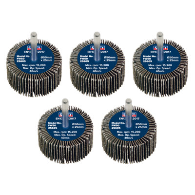 B&Q -  Flap Wheel 50mm X 25mm 6mm Shaft 60 Grit 5 Pieces 26700 Rpm Fw5025605